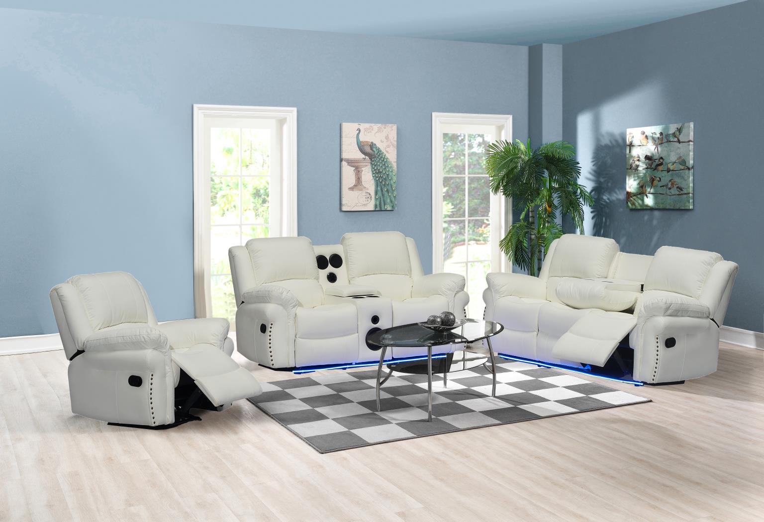 L432 CESAR WHITE LED SOFA SET