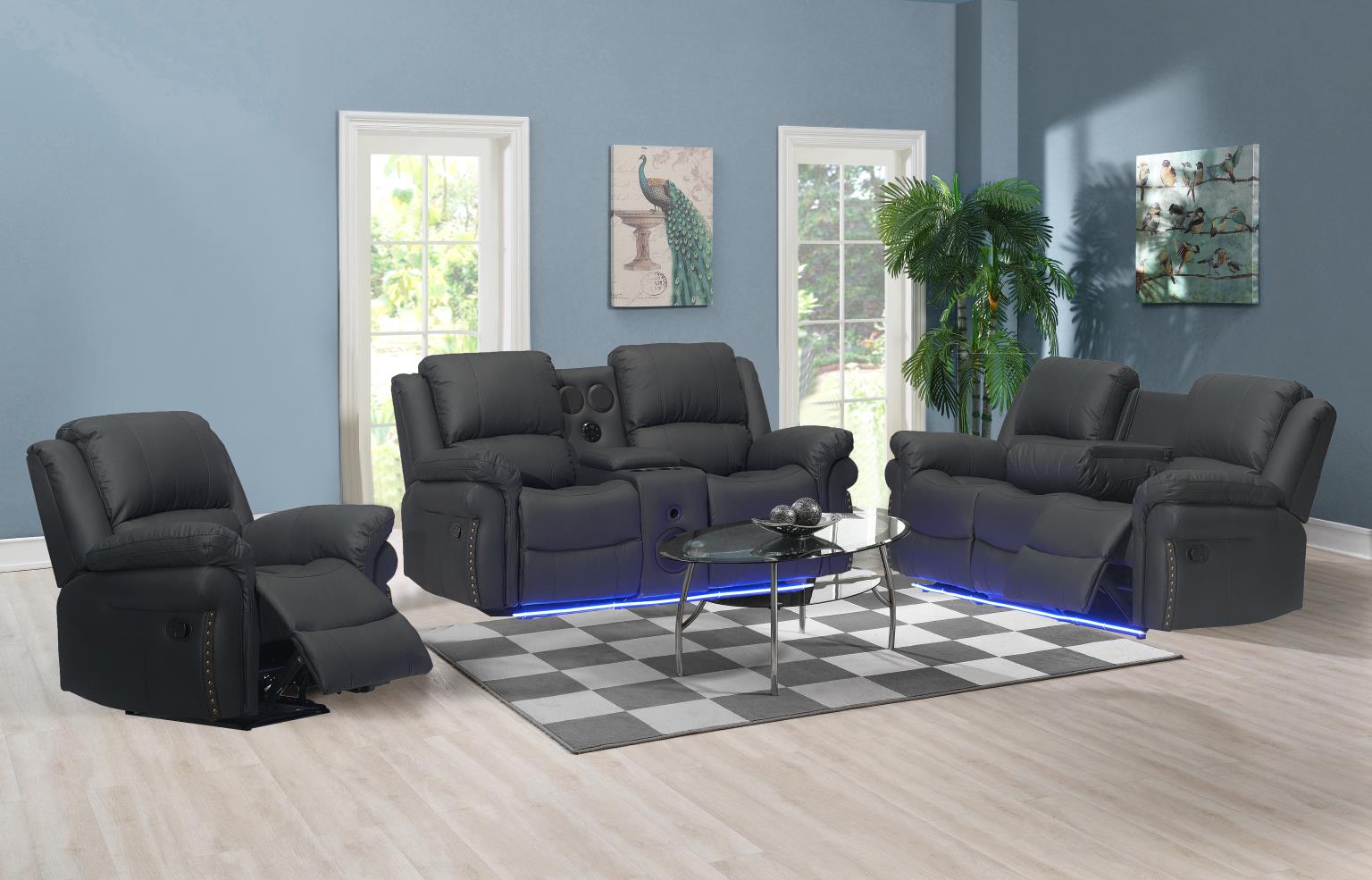 L430 CESAR BLACK LED SOFA SET